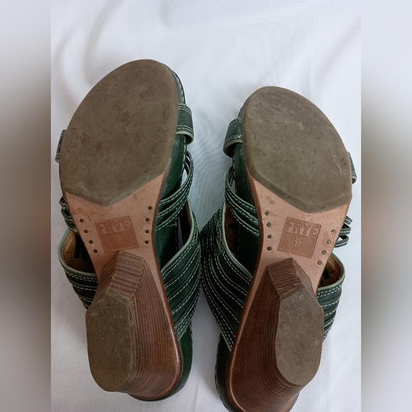 FRYE BOOTS Green Leather Casual Summer Sandals (#10) - Picture 6 of 6